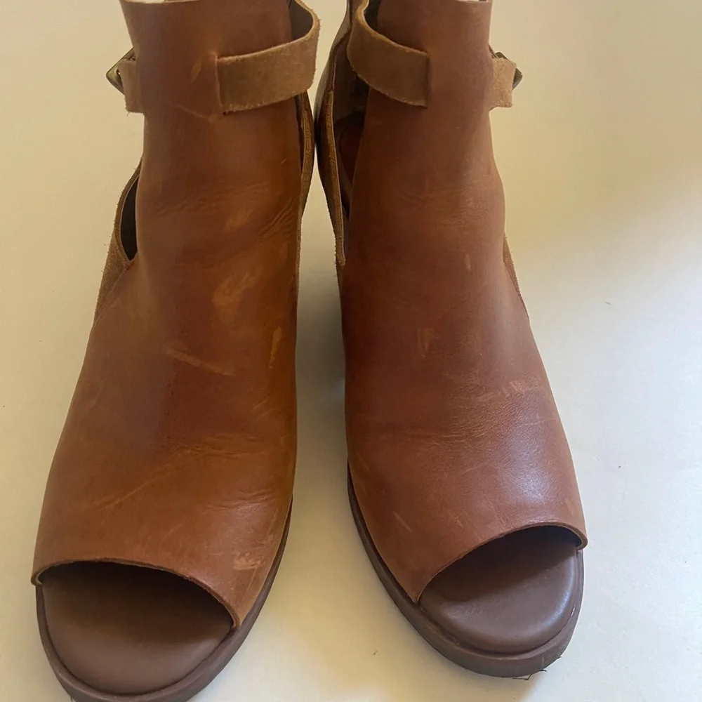 Korks Stella Leather Suede Peeptoe Ankle Booties Boots Sandals Womens 8.5